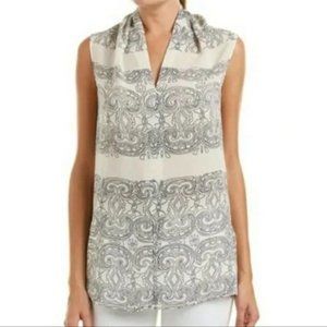 NEW Cabi Off White Black Printed Scrollwork Sleeveless Tunic Tank Top Small